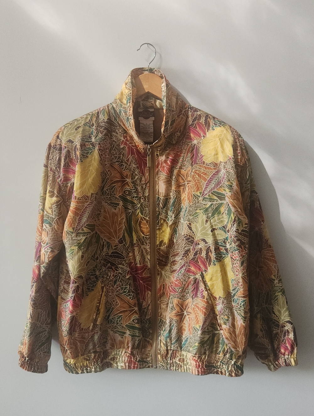 Out Brook Vintage Silk Blend Autumn Leaf Print Zip Jacket Small NWT